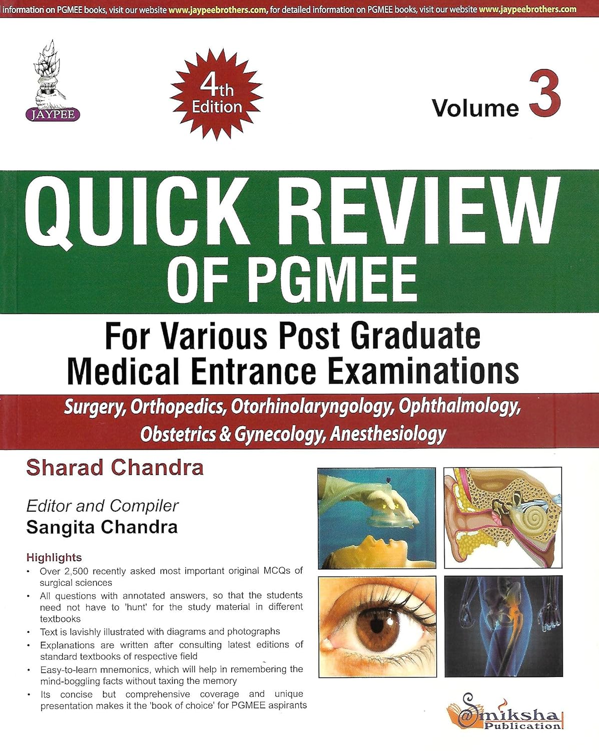 QUICK REVIEW OF PGMEE VOL.3 FOR VARIOUS P.G. MEDICAL ENTRANCE EXAMINATIONS 4TH/2016 - SHARAD CHANDRA