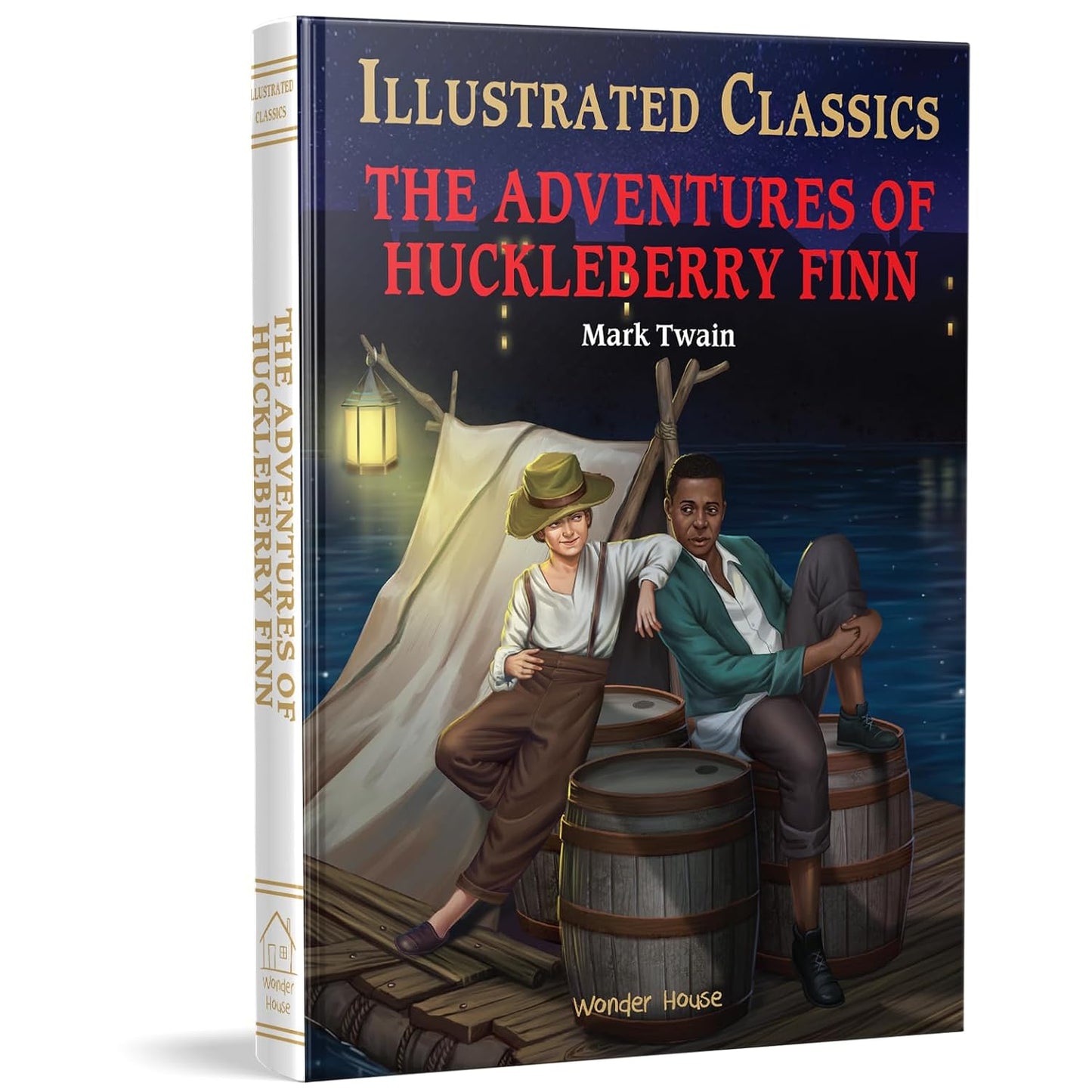THE ADVENTURES OF HUCKLEBERRY FINN : ILLUSTRATED ABRIDGED CHILDREN CLASSIC ENGLISH NOVEL WITH REVIEW - MARK TWAIN