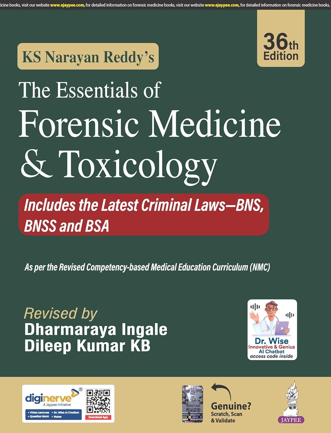 KS NARAYAN REDDY'S THE ESSENTIALS OF FORENSIC MEDICINE & TOXICOLOGY 36/E/2026 - DHARMARAYA INGALE