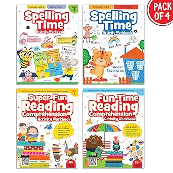 READING COMPREHENSION AND SPELLING BOOK PACK OF 4 BOOKS - WONDER HOUSE BOOKS