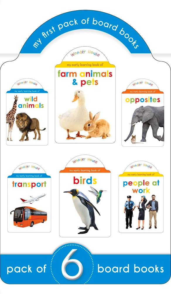 MY SUPER BOXSET OF BOARD BOOKS FOR KIDS: OPPOSITES, WILD ANIMALS, FARM ANIMALS AND PETS, BIRDS, TRAN -  BOOKS