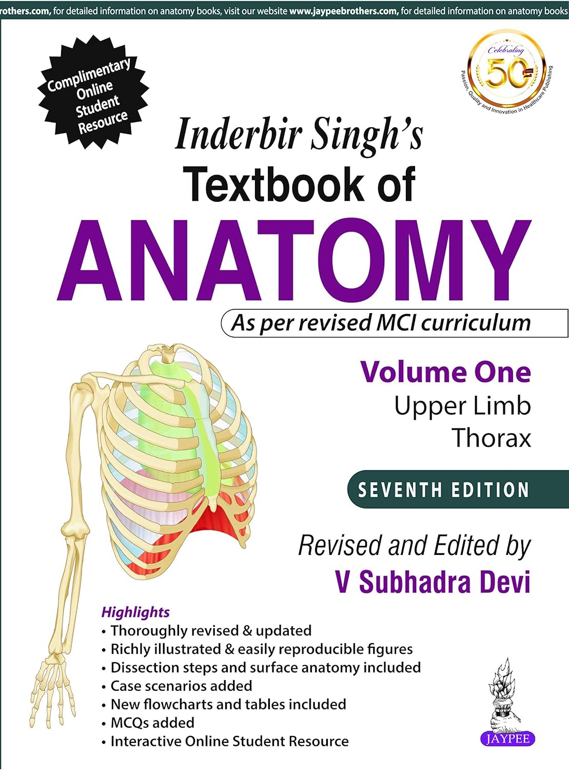 INDERBIR SINGH’S TEXTBOOK OF ANATOMY (VOLUME 1: UPPER LIMB AND THORAX) 7TH/2022 - V SUBHADRA DEVI
