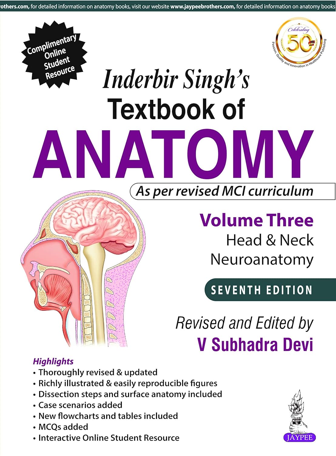INDERBIR SINGH’S TEXTBOOK OF ANATOMY (VOLUME 3: HEAD & NECK AND NEUROANATOMY) 7TH/2022 - V SUBHADRA DEVI